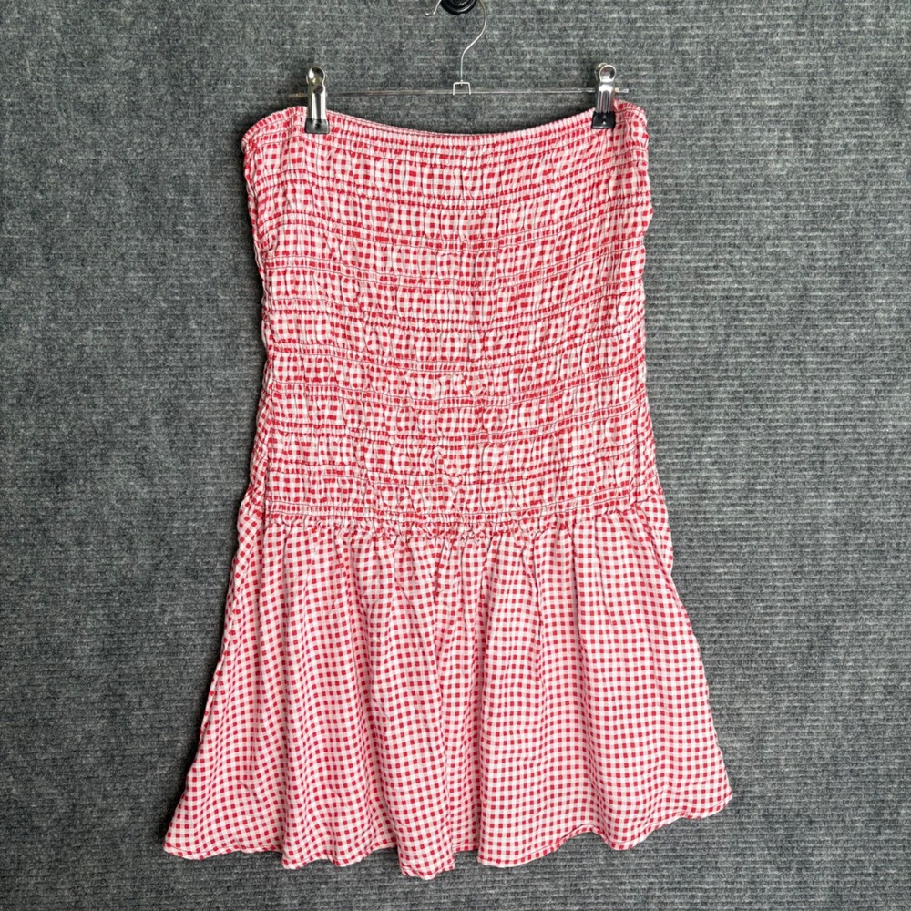 Arden Womens Red White Gingham Smocked Strapless Mini Tube Dress XL Rayon